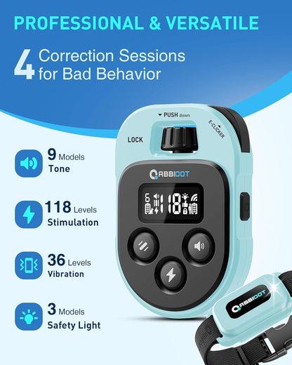 ABBIDOT Shock Collar - 4500ft Dog Training Collar, 178 Levels Dog Shock Collar, E-clicker, Waterproof Remote & Collar, Night Light E Collar for Small Medium Large Dogs (Black, 1 Collar)