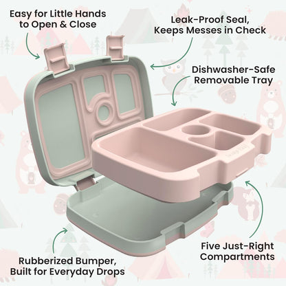 Bentgo Kids Prints Leak-Proof, 5-Compartment Bento-Style Kids Lunch Box - Ideal Portion Sizes for Ages 3-7, Durable, Drop-Proof, Dishwasher Safe, & Made with BPA-Free Materials (Nature Adventure)