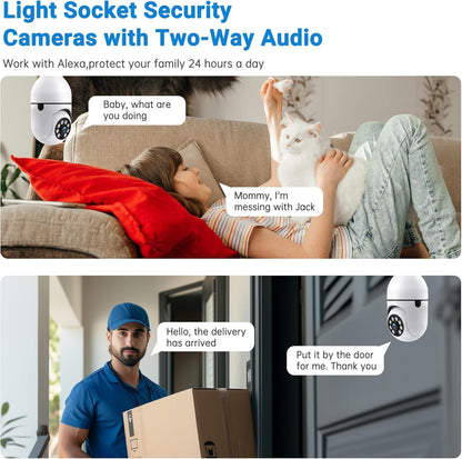 Light Bulb Security Camera Wireless Outdoor, 5G & 2.4GHz 2K 360 Degree Outdoor Camera Wireless Motion Detection and Alarm,Two-Way Talk,Color Night Vision, Bulb Camera Surveillance Exterieur, 2Pack