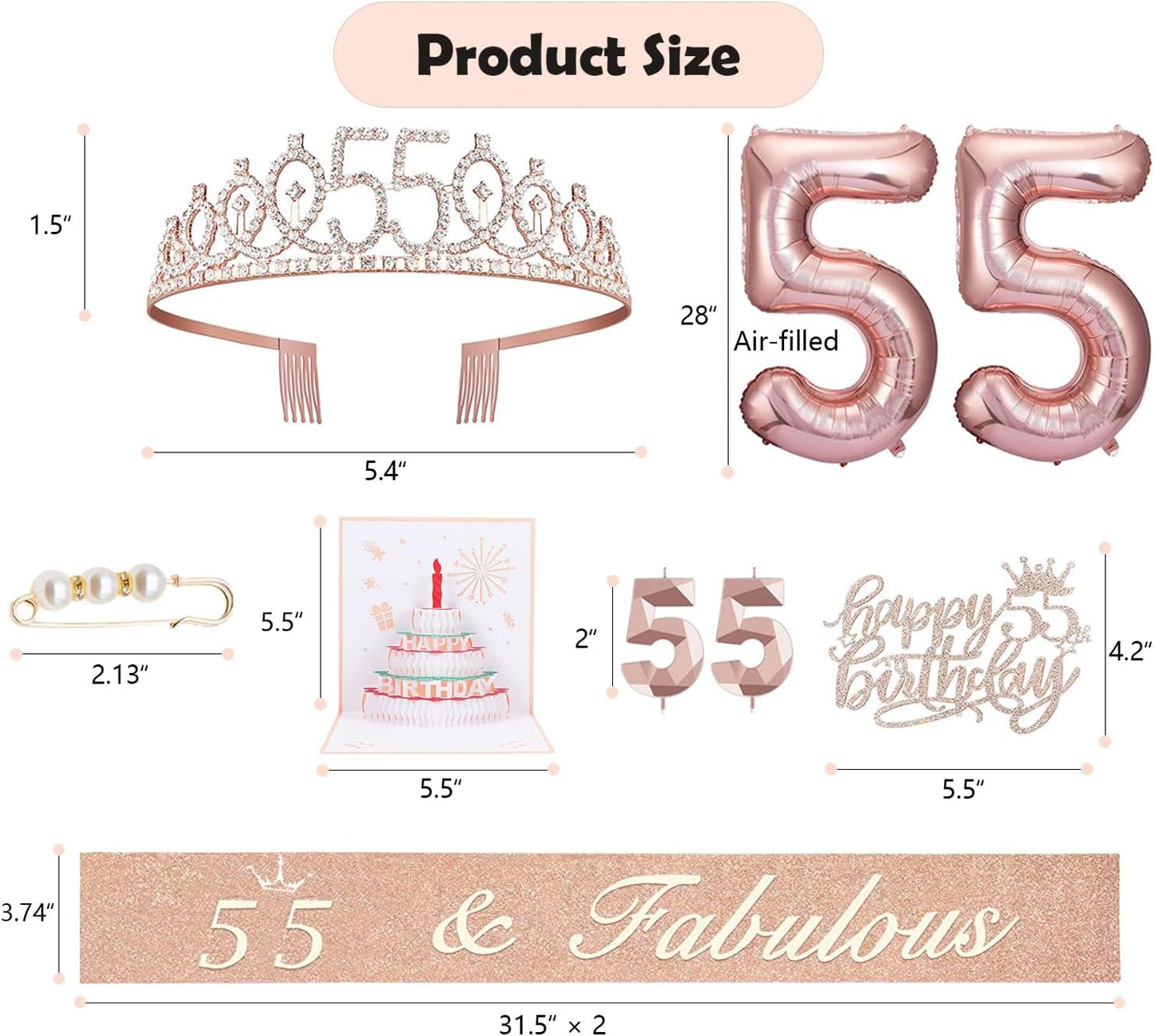 8pcs 40th Birthday Decorations gifts for Women, Including 40th Happy Birthday Cake Topper, Queen Sash with Pearl Pin, Sweet Rhinestone Tiara Crown for Women, Number Candles and Balloons (Rose Gold)