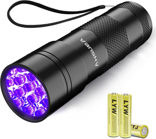 12 LED UV Blacklight Flashlight for Pet Urine Detection, Portable Ultraviolet Stain Finder for Carpets, Rugs, Floors and Home Inspection