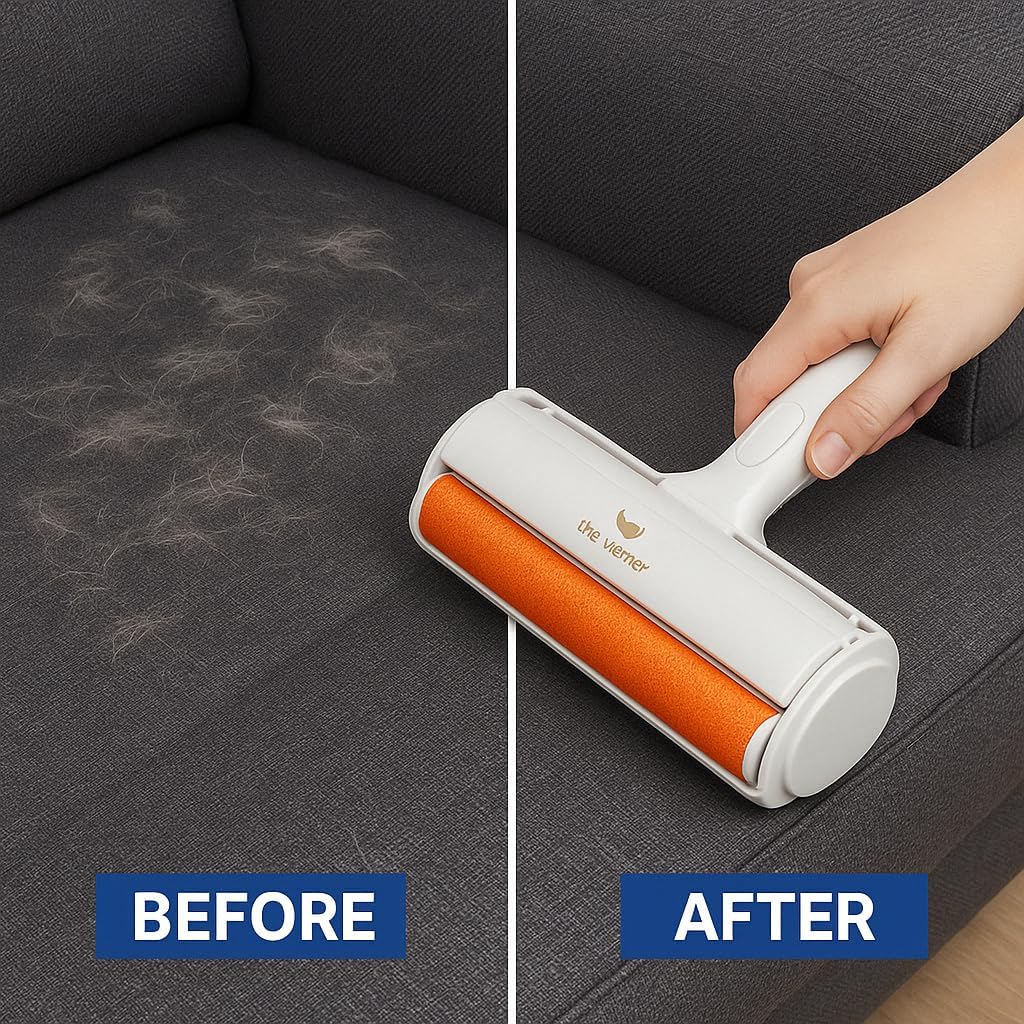 Pet Hair Remover Roller, Reusable Animal Hair Removal Brush for Dogs and Cats, Self Clean Pet Fur from Carpet, Furniture, Rugs, Laundry, Clothes and Bedding, Sofa (Red)