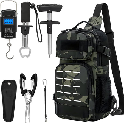 THKFISH 7 Pcs Fishing Tool Kit, Fishing Backpack with Fishing Pliers Tackle Kits, Fish Hook Remover Tools, Fish Plier with Sheath and Tool Lanyards, Digital Fishing Weight Scale