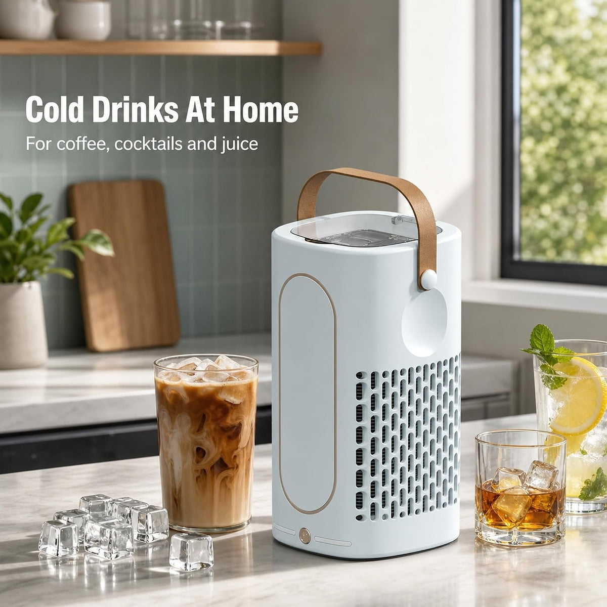 Portable Mini Ice Maker Machine, Compact Ice Making Appliance for Home Kitchens, Offices, Travel and Small Spaces, Convenient Ice Maker for Cold Drinks, Refreshments and Daily Use Blue