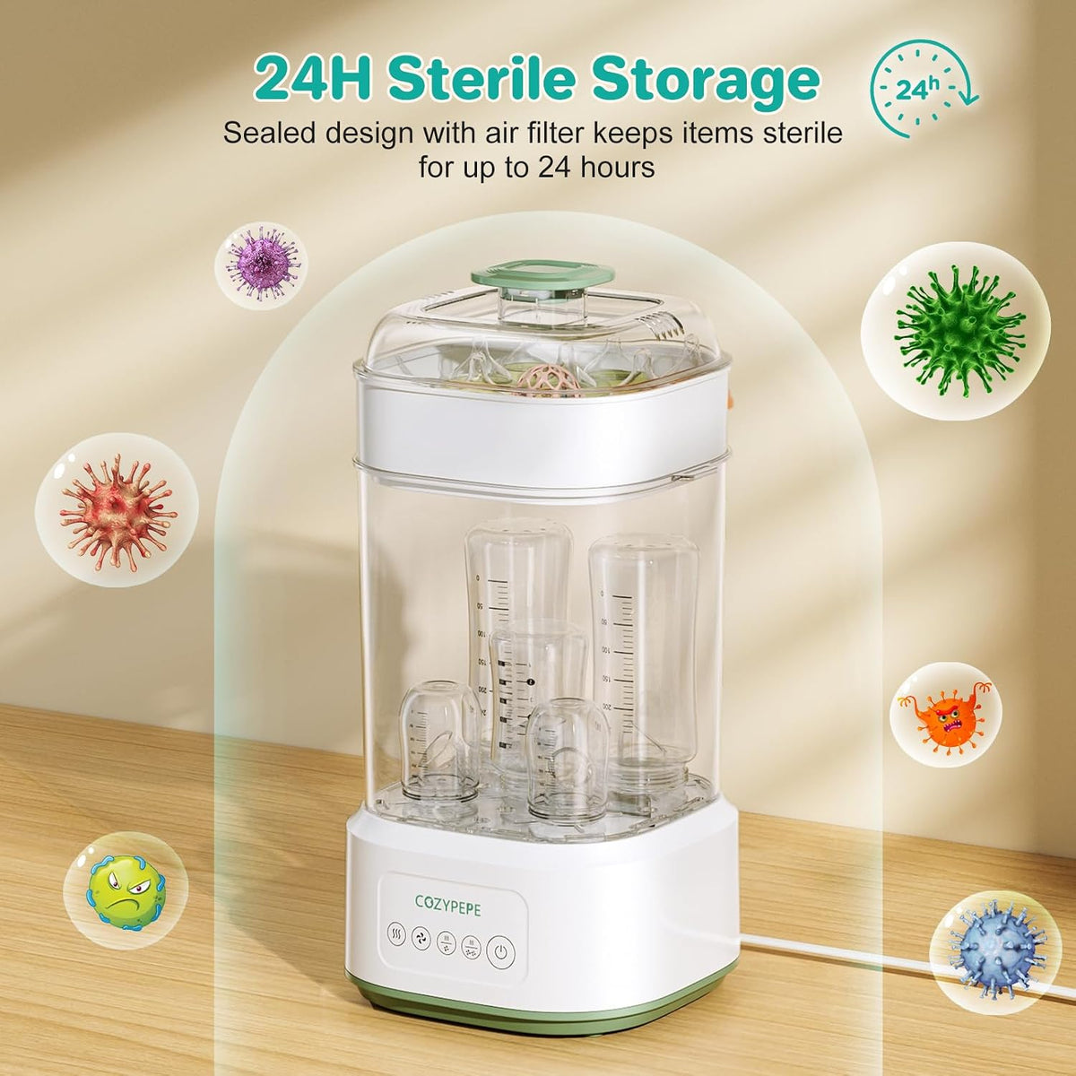 Electric Steam Baby Bottle Sterilizer and Dryer Compact Countertop
