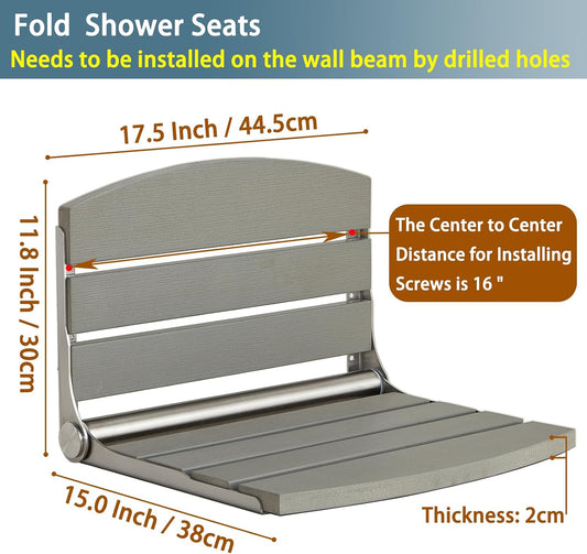 17.5" Folding Shower Seat Wall Mounted,Foldable Shower Bench,Fold Down Shower Seat,Folding Shower Seat Bench,Wall Mount Shower Seat Bench Chair (Grey) | save space