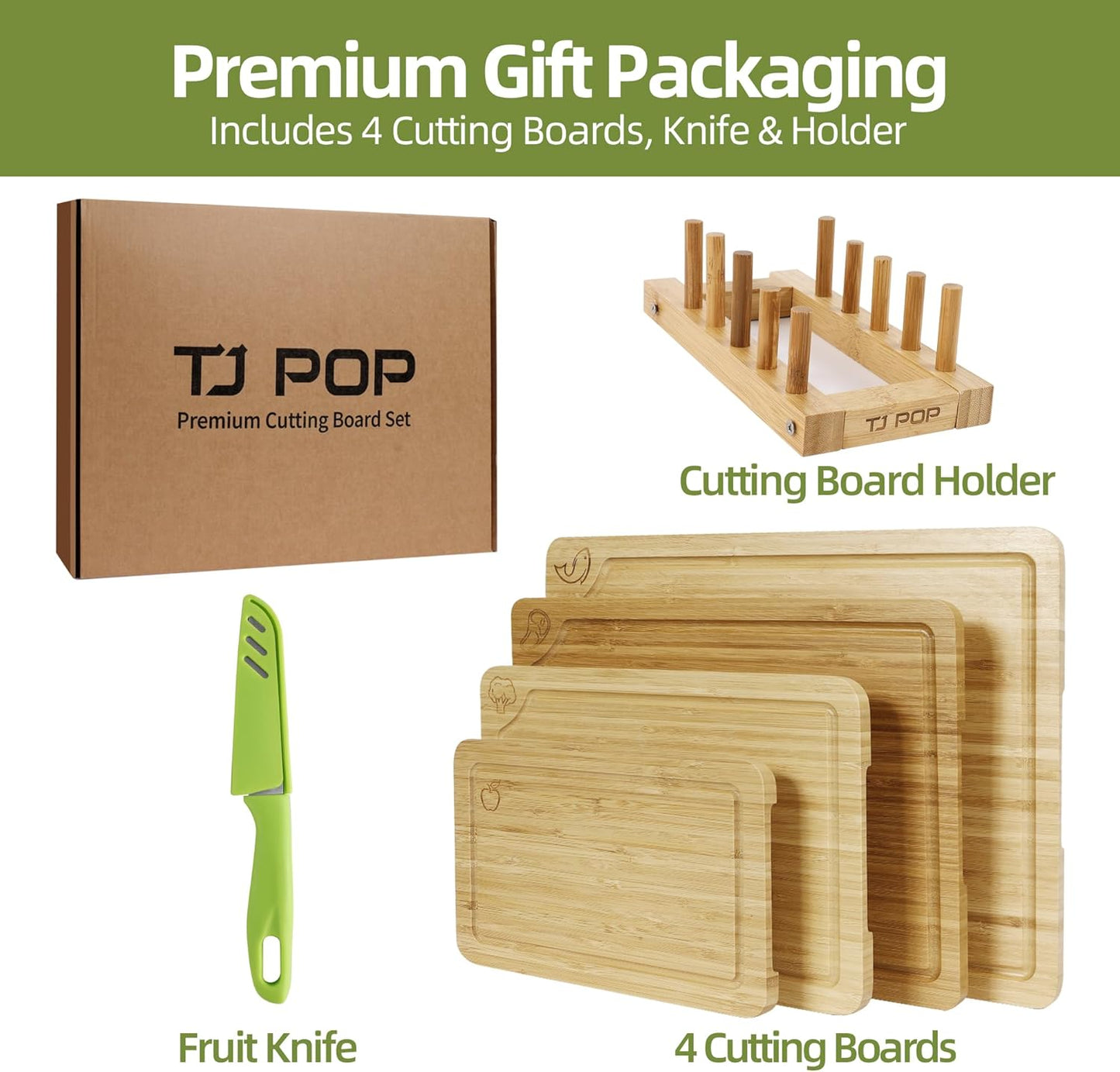 Bamboo Cutting Board for Kitchen, Bamboo Cutting Board Set of 3 with Juice Groove, Double-Sided Chopping Board Serving Board with Hanging Hole for Meat, Vegetables and Cheese