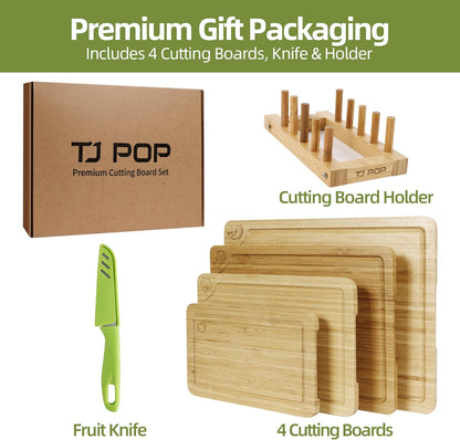 Bamboo Cutting Board for Kitchen, Bamboo Cutting Board Set of 3 with Juice Groove, Double-Sided Chopping Board Serving Board with Hanging Hole for Meat, Vegetables and Cheese
