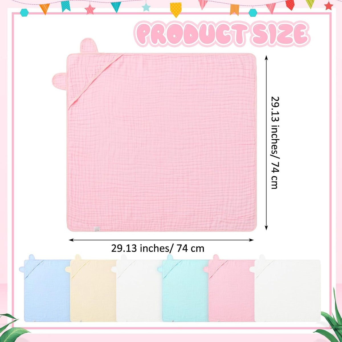 Preboun 6 Pcs Muslin Baby Bath Towel with Hood 6 Layers Cute Hooded Baby Towels Cotton Absorbent Baby Hooded Towel for Newborn Kids Girl Infant Boys Toddler Shower Gift Supplies (Multicolor)