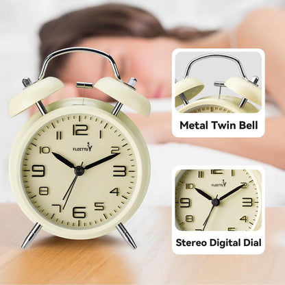 FLOITTUY (Loud Alarm for Deep Sleepers) 4'' Twin Bell Alarm Clock with Backlight for Bedroom and Home Decoration(Black)