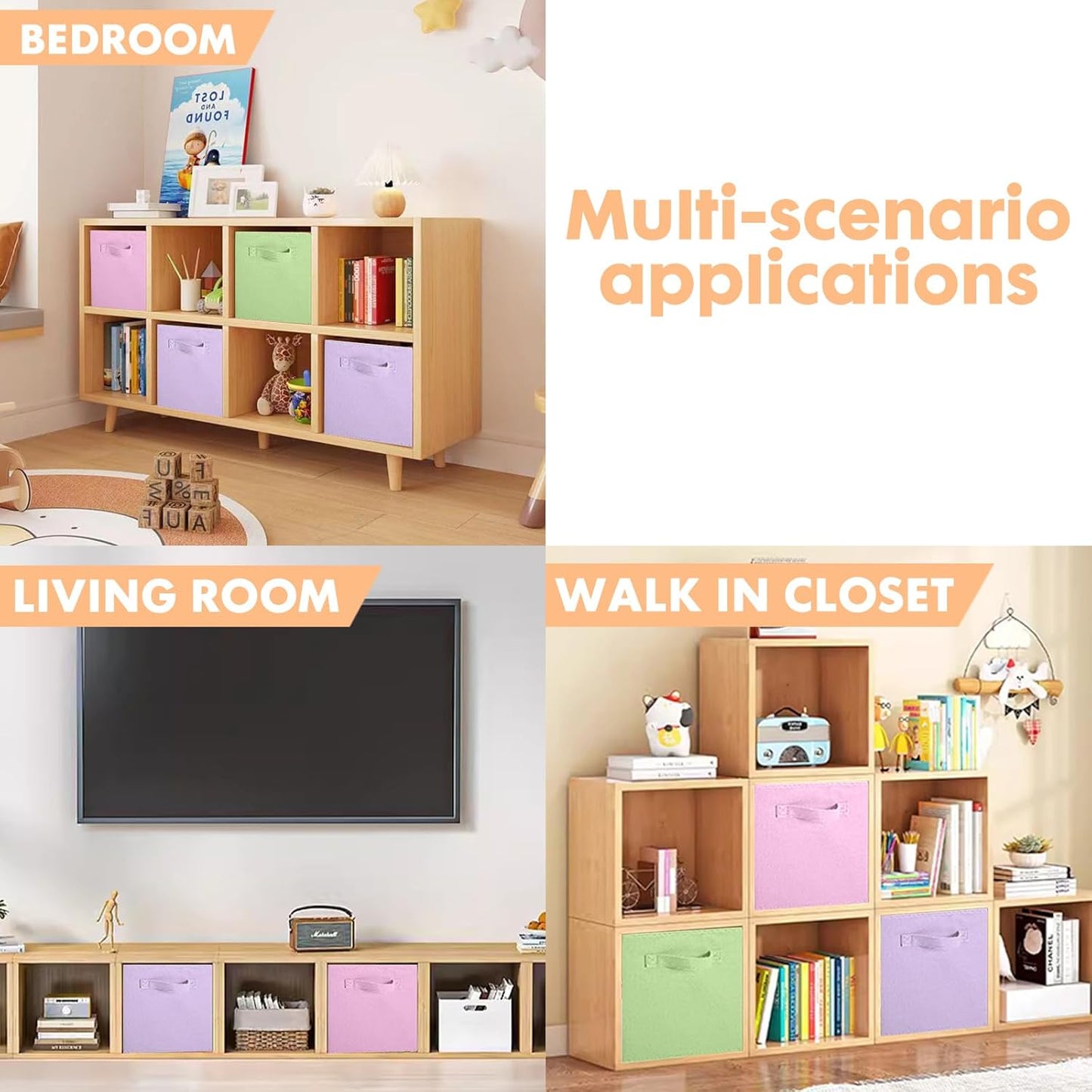 ShellKingdom Storage Bins, Foldable Fabric Storage Cubes And Cloth Organizer Drawer For Closet And Toys, 6 Pack (Lavender+Light Blue+Pink)