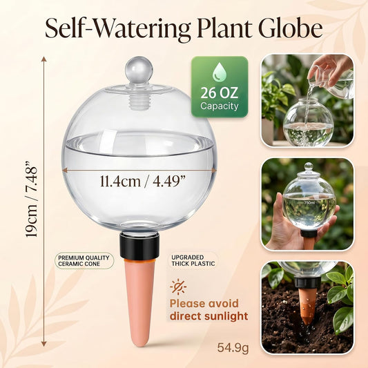 6 Pack 26 oz Extra Large Plant Self Watering Globes with Caps, Slow Release Watering Bulbs for Indoor/Outdoor Plants, Up to 3 Weeks Watering, Durable for Vacation, Gift for Plant Lovers