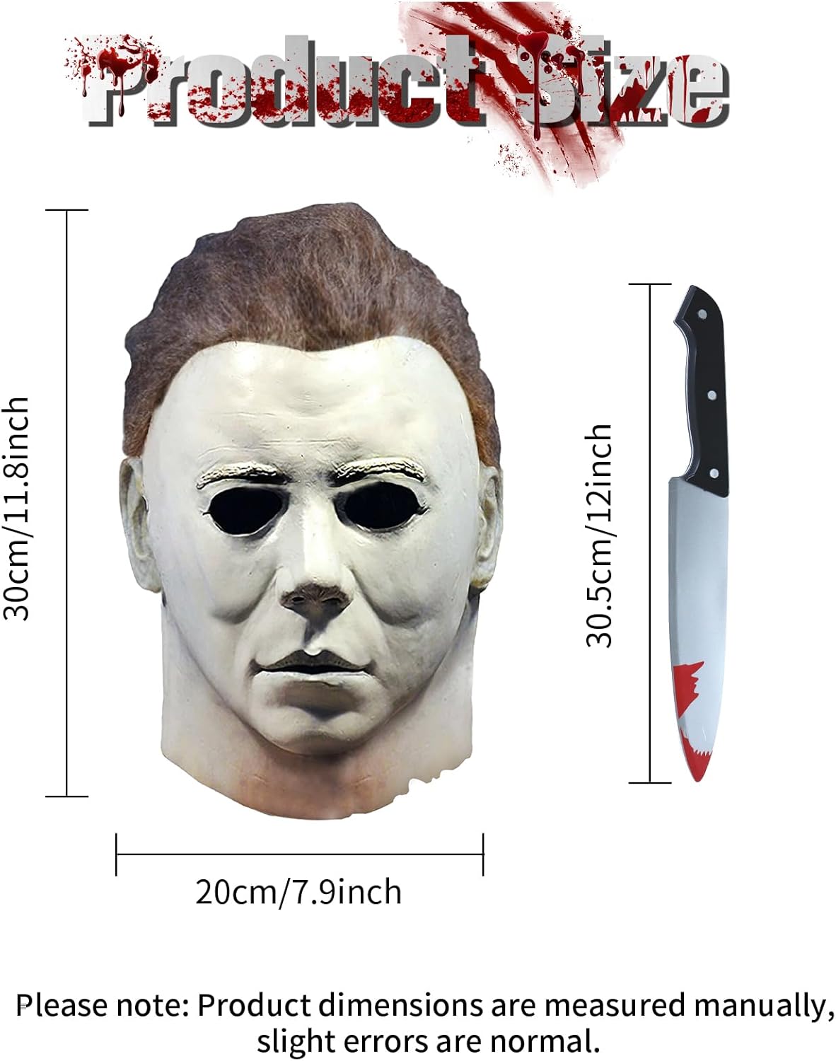 FGHJKL Halloween Horror Mask for Adults Men With Classic Knife Props Halloween Scary Mask for Cosplay