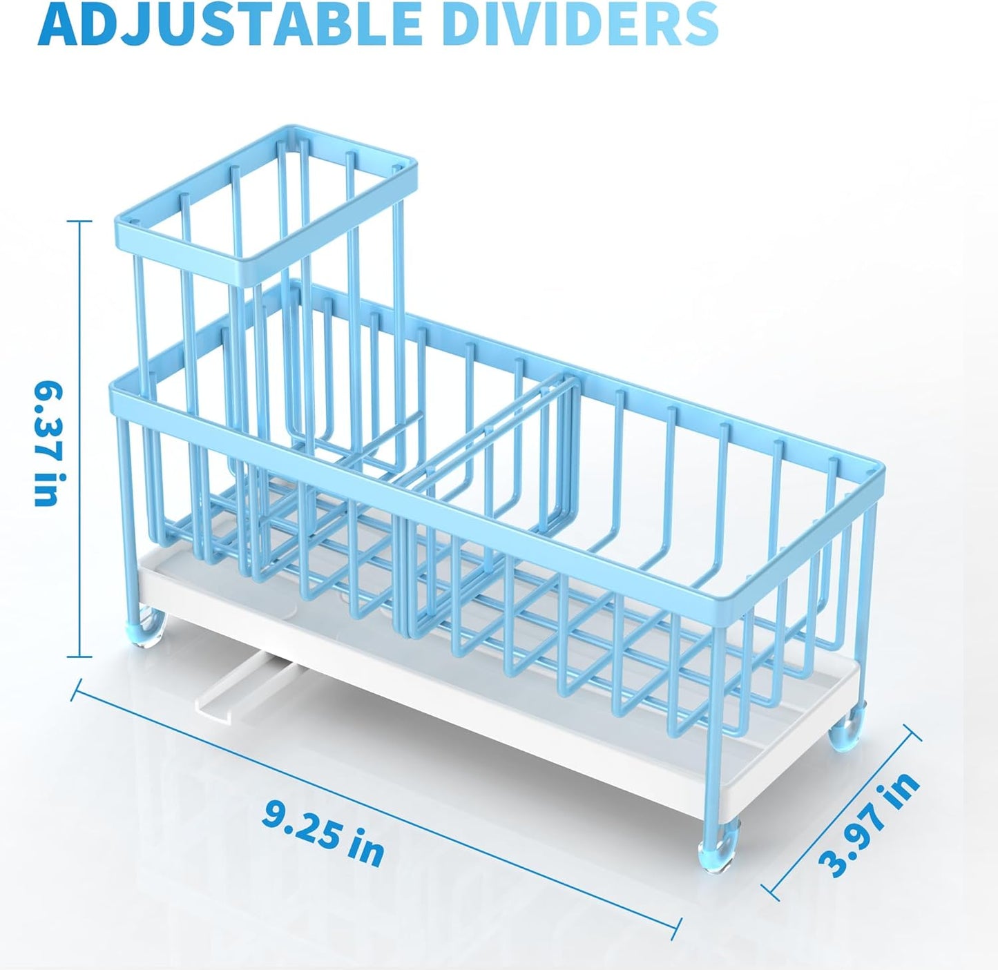 Cisily Sponge Holder for Kitchen Sink, Sink Caddy with High Brush Holder, Organzier Rustproof 304 Stainless Steel Dish Organizer Divider, Soap Dispenser Storage (Black)