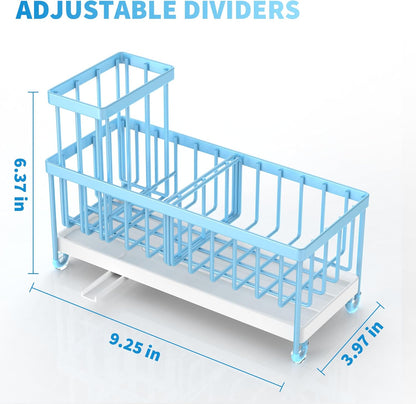 Cisily Sponge Holder for Kitchen Sink, Sink Caddy with High Brush Holder, Organzier Rustproof 304 Stainless Steel Dish Organizer Divider, Soap Dispenser Storage (Black)