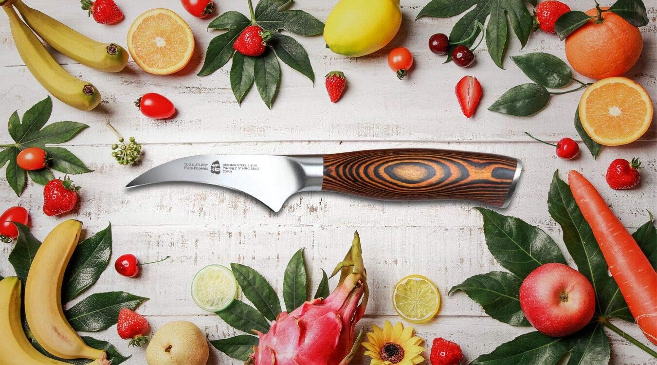 TUO Boning Knife - Razor Sharp Fillet Knife - High Carbon German Stainless Steel Kitchen Cutlery - Pakkawood Handle - Luxurious Gift Box Included - 7 inch - Fiery Phoenix Series