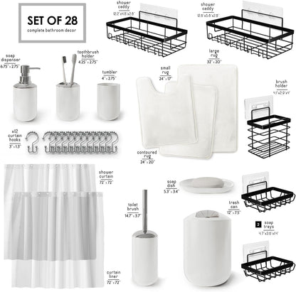 Clara Clark Bathroom Set - Gray Bathroom Accessories Set, Bathroom Sets with Shower Curtain and Rugs, 23PC Shower Curtain Set with Liner, Soap Dispenser, Soap Dish, Toilet Brush Holder, and Trash Can