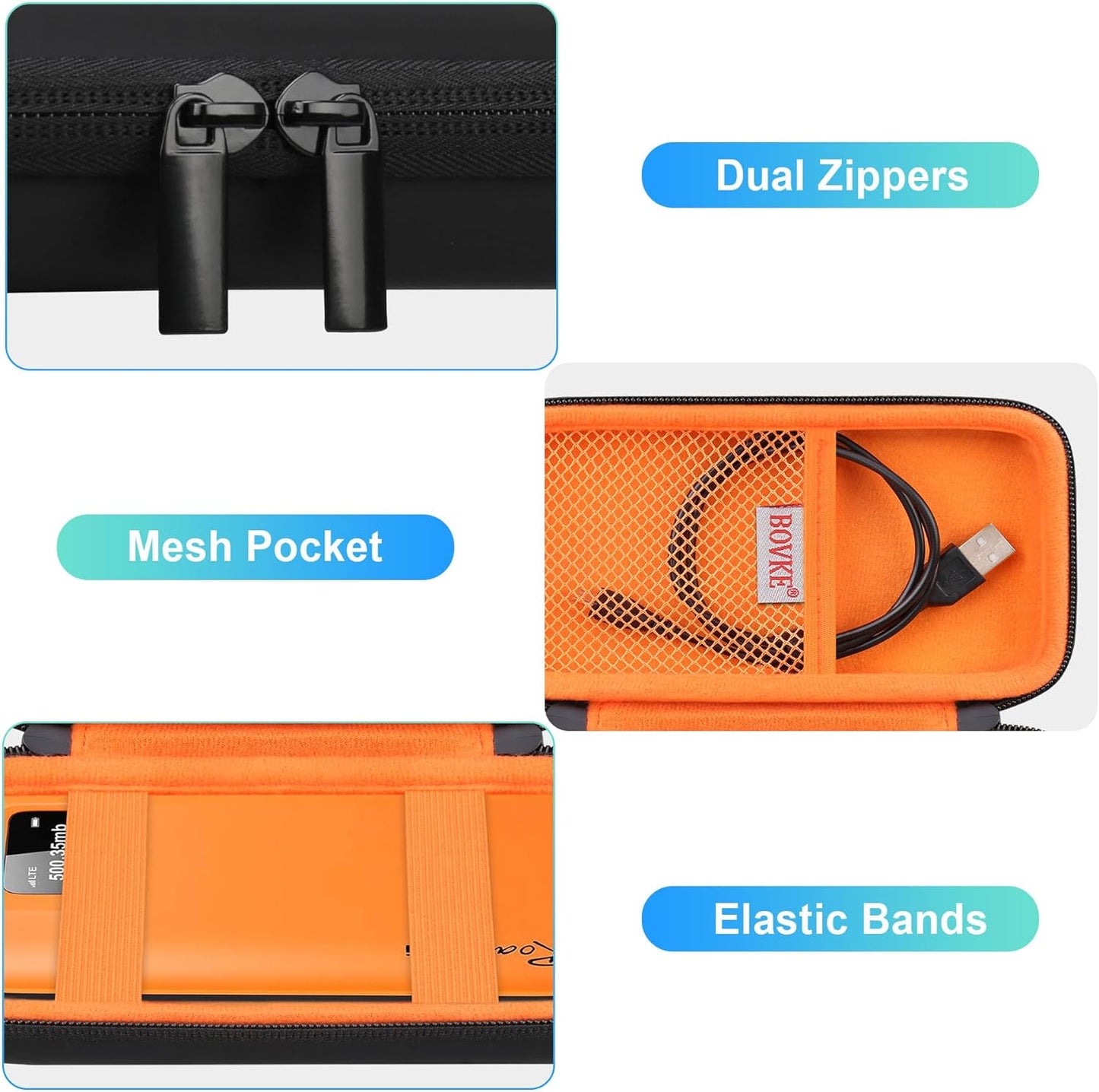 BOVKE Travel Case for RoamWiFi 4G LTE Mobile Hotspot Router, Worldwide Portable High Speed Hotspot, RoamWiFi Pocket Hotspot Holder with Mesh Pocket for Charging Cables, Black