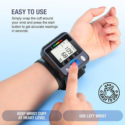 WRIST DIGITAL BLOOD PRESSURE MONITOR MACHINE BP CUFF FOR HOME USE (Black, Backlit LCD Display)