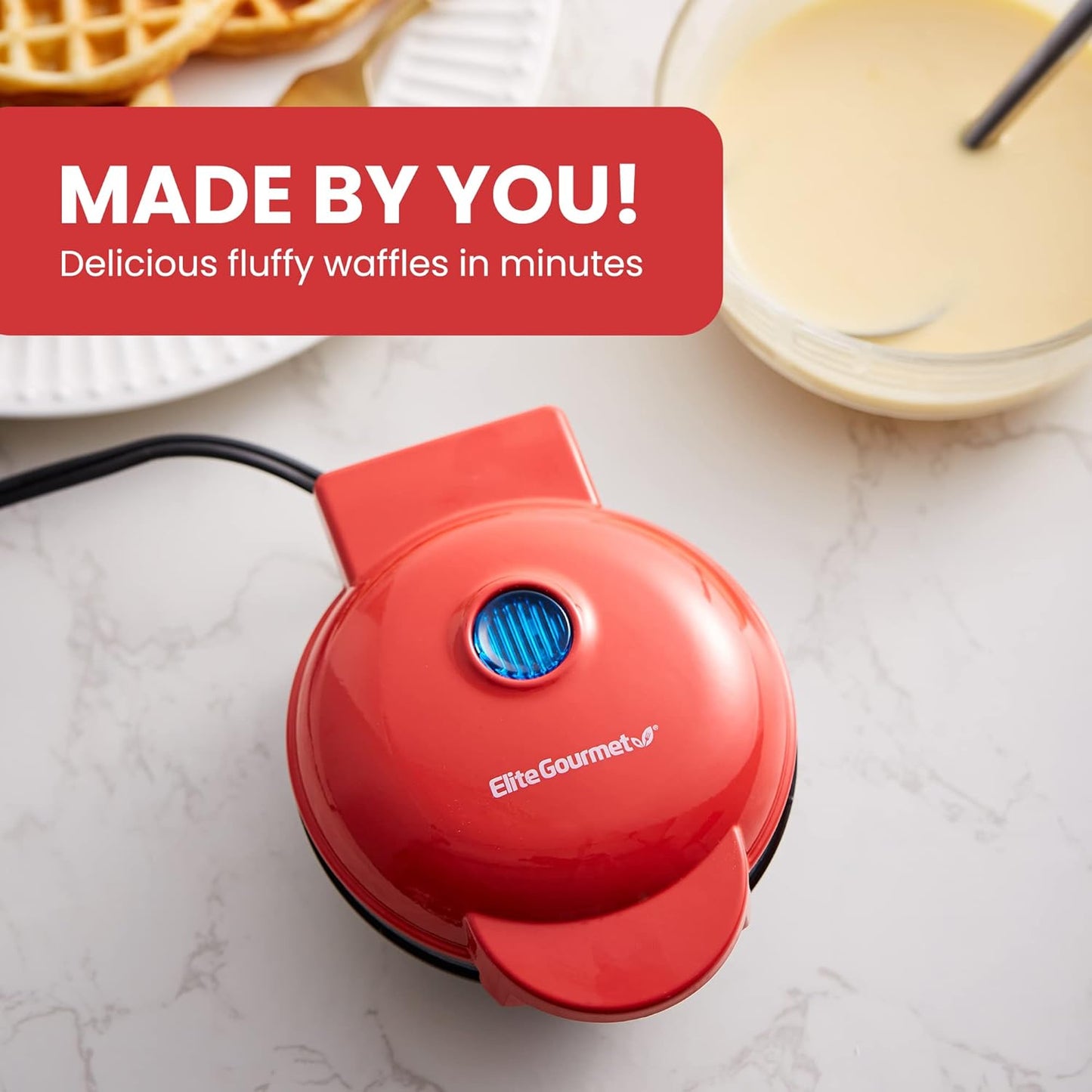 Elite Gourmet EWM015M Electric Nonstick Mini Waffle Maker, Belgian Waffles, Compact Design, Hash Browns, Keto, Snacks, Sandwich, Eggs, Easy to Clean, Mint