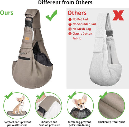 Cuby Adjustable Dog Cat Sling Padded Hard Bottom Pet Carrier Sling Soft Carrying Puppy Bag for Small Dogs Cats Outdoor Travel (Grayish-White)