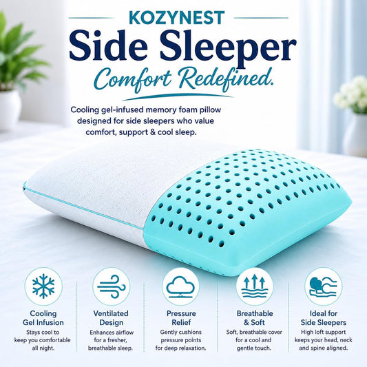 Side Sleeper High Loft Cooling Gel Infused Memory Foam Pillow, Washable Cover - Standard/Queen size .