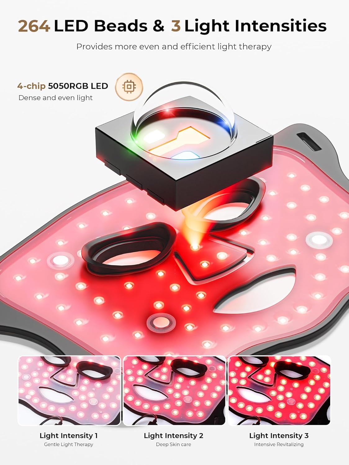LED Light Therapy Mask (E106A) for Face with high-frequency laser, LED Light Therapy Mask with Adjustable Brightness and Timer, Soft Silicone Red Light Therapy Mask for Wrinkle & Acne Treatment Home & Travel, Black