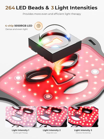 LED Light Therapy Mask (E106A) for Face with high-frequency laser, LED Light Therapy Mask with Adjustable Brightness and Timer, Soft Silicone Red Light Therapy Mask for Wrinkle & Acne Treatment Home & Travel, Black
