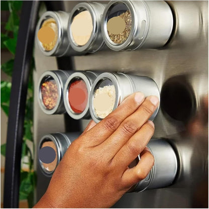Magnetic Spice Jars Set Stainless Steel Salt And Pepper Spray Shakers Rack Seasoning Condiment Container(3pcs)