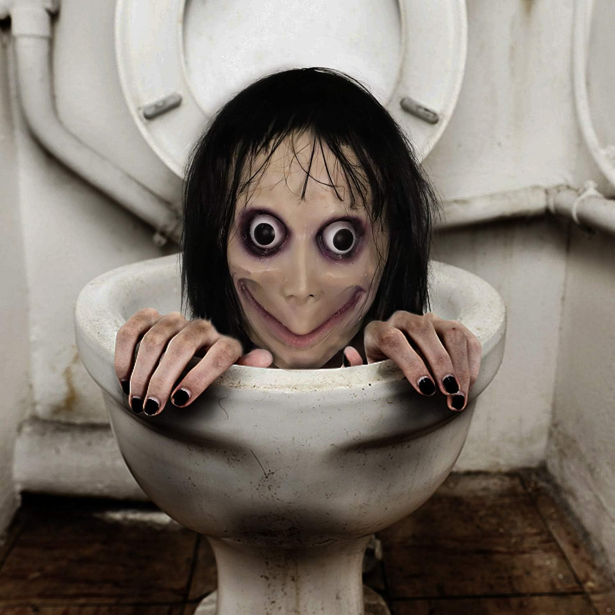 molezu Creepy Mask, Scary Challenge Games Evil Latex Mask with Long Hair, Halloween Costume Party Props