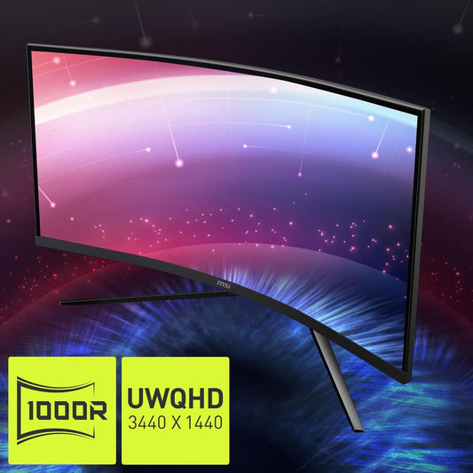 MSI Optix MAG345CQR 1000R Curvature 21:9 Aspect Ratio Narrow Bezel 1ms 3440 x 1440 (UWQHD) 1800z Refresh Rate Tilt/Swivel/Height/Pivot Adjustment 34" AMD Freesync Gaming Curved Monitor, Black - PuriLite