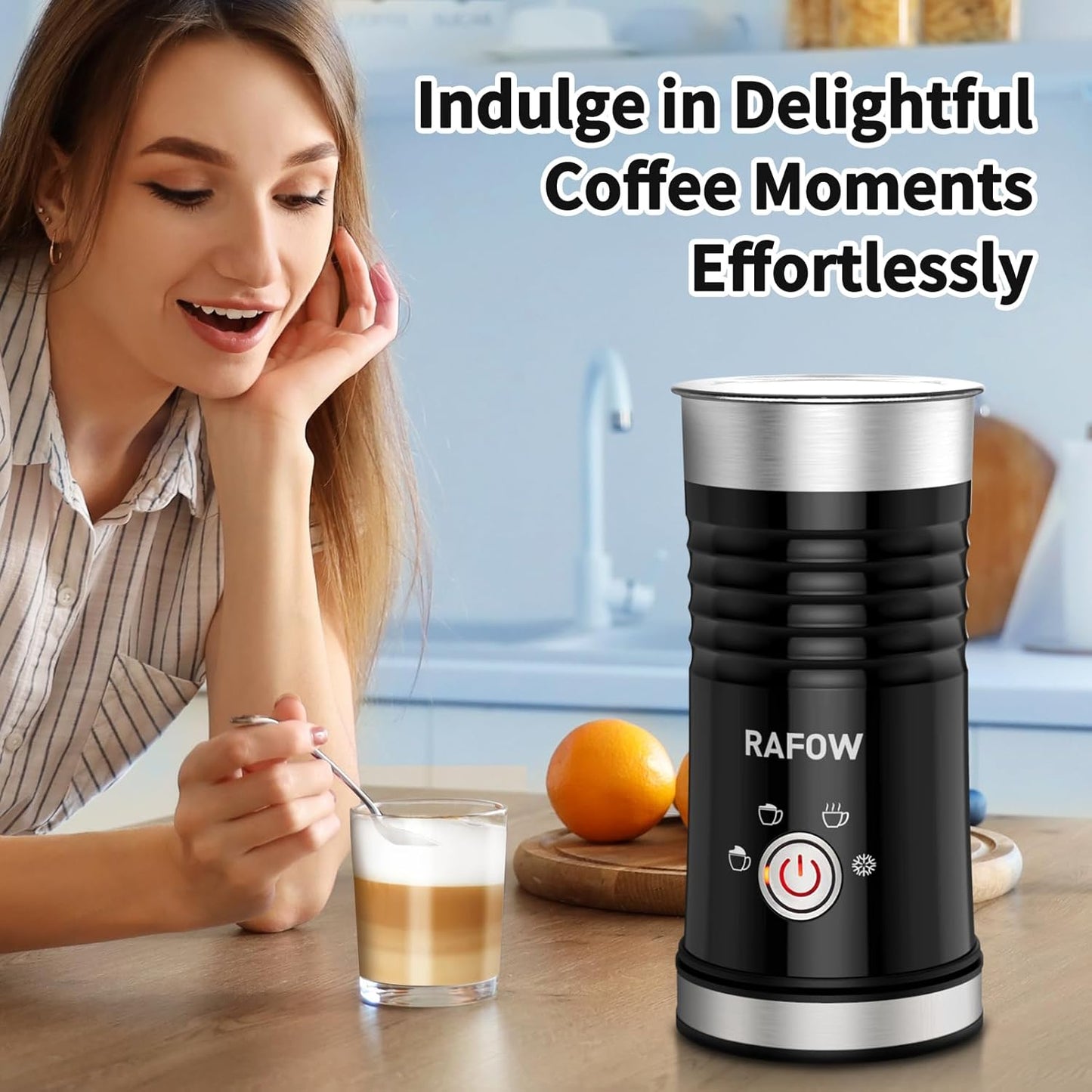 4 in 1 Electric Milk Frother: 10oz/350 mL Large Capacity Electric Milk Steamer for Hot and Cold Milk Froth - Automatic Milk Frother & Warmer for Latte, Cappuccinos, Macchiato, Hot Chocolate