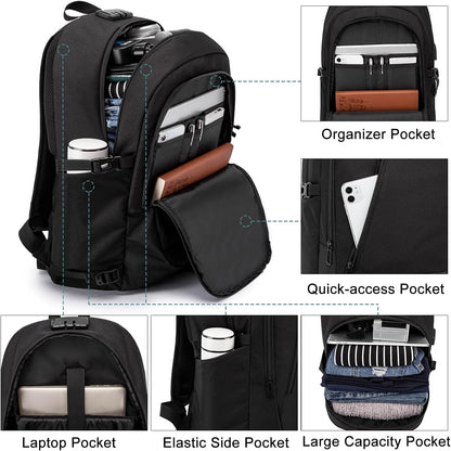 Laptop Backpack,Anti Theft Business Travel Backpack for Men Women Work Bag Slim Laptop Bag with USB Charging Port Lock,Durable Water Resistant Computer Bag Fits 15.6 Inch Laptop Notebook,Black