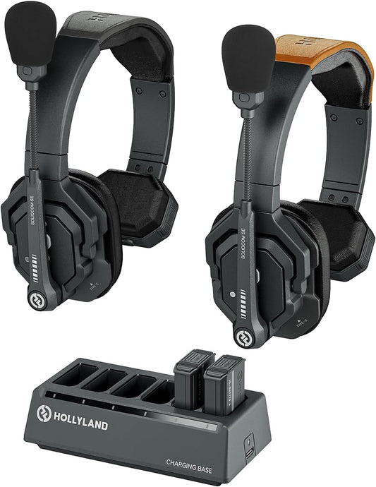 Hollyland Solidcom SE Full Duplex 2-Users ENC Noise Cancellation Wireless Intercom Headset System 1100ft Team Communication with PTT Mute Single Ear Headset for TV Film Production Drone (2.4G Version)