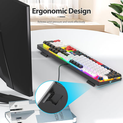 Owpkeenthy Full Size Green Mechanical Gaming Keyboard with Number Pad, Wired 100% Office NKRO Keyboard RGB Backlit 104 Keys with Red Switch for PC Gamer (104 Matcha)