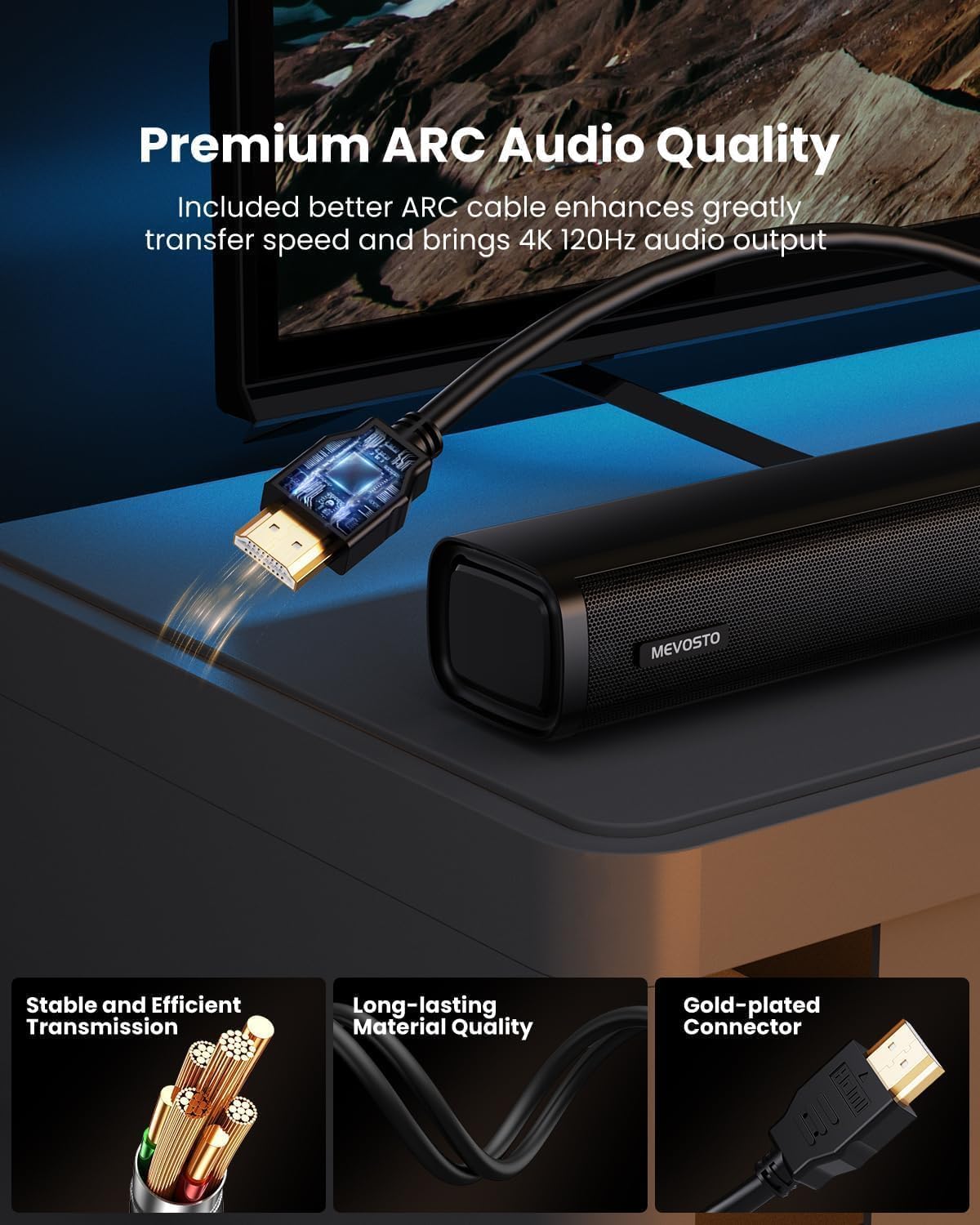MEVOSTO 2025 Upgraded Sound Bar for TV with Subwoofer, PC Gaming 2.1CH TV Soundbar Deep Bass Computer Sound System BT 5.3/USB/HD-ARC/Optical/AUX Bass & Treble Adjustable- Home Theater