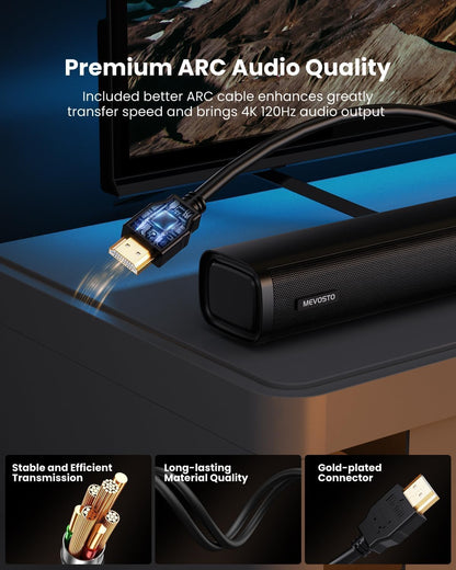 MEVOSTO 2025 Upgraded Sound Bar for TV with Subwoofer, PC Gaming 2.1CH TV Soundbar Deep Bass Computer Sound System BT 5.3/USB/HD-ARC/Optical/AUX Bass & Treble Adjustable- Home Theater