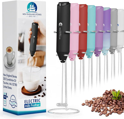 Powerful Milk Frother Handheld Foam Maker, Mini Whisk Drink Mixer for Coffee, Cappuccino, Latte, Matcha, Hot Chocolate, With Stand, Light Purple