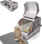 Stainless Steel Cat Litter Box with Lid, 180° Flip Top XL Enclosed Litter Box with Trapping Mat & Metal Scoop, Front Top Dual Entry Steel Extra Large Cat Litter Pan (Grey, X-Large)