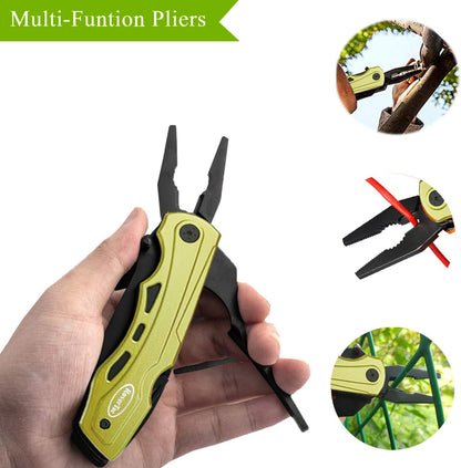 RoverTac Pocket Knife Tactical Folding Knife Multi Tool Survival Camping Knife, Multitool Knife Pliers Bottle & Can Opener 9-Pack Screwdrivers Liner Lock Nylon Sheath, Pocket Knife for Camping Hiking