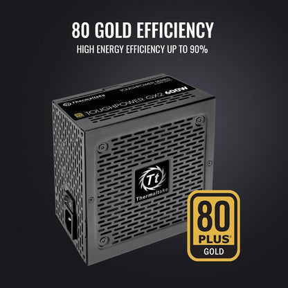 600W 80 Plus Gold ATX Power Supply Continuous Power Non-Modular Design Ultra Quiet 120mm Fan for Desktop PC - PuriLite
