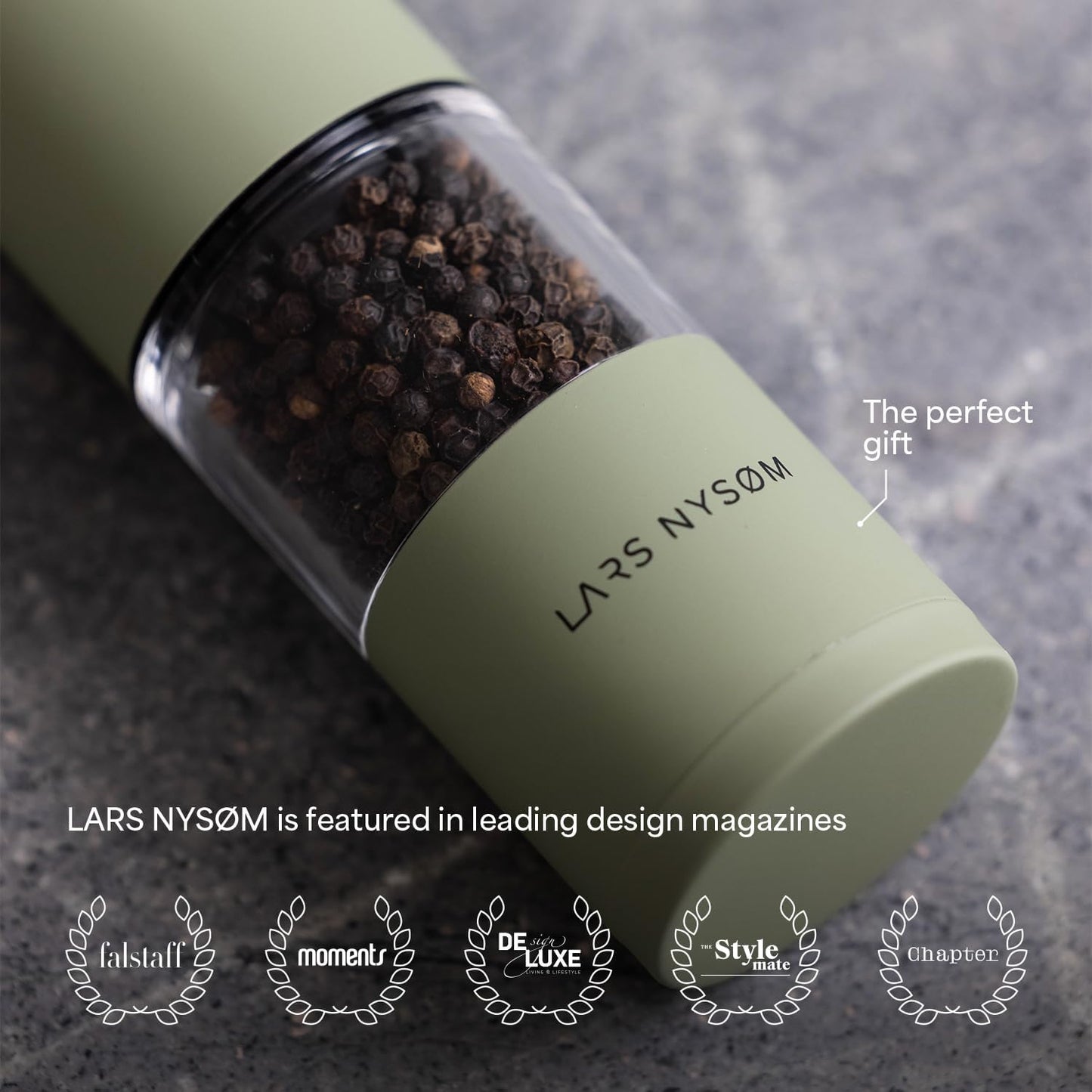 LARS NYSØM Salt and Pepper Grinder Set I Salt and Pepper Mills with Adjustable Ceramic Grinder 2 Pieces I Manual Design Spice Mill Set (Carbon Black)