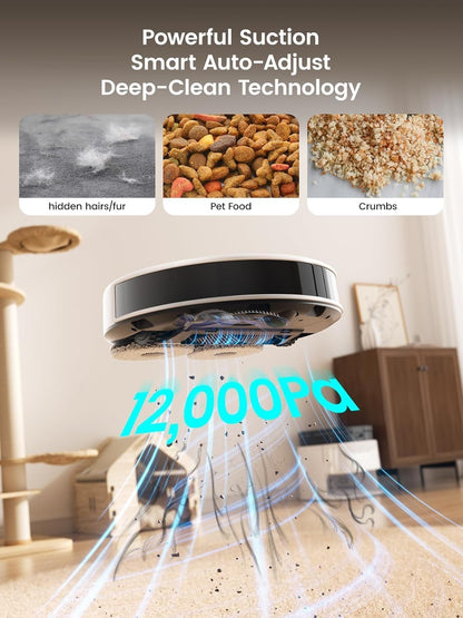 Lefant Robot Vacuum, M3 Robot Vacuum and Mop, 12000Pa Suction, Anti-Tangle Brushes, Dual Spinning Mop, Auto Mop Washing, Cool Drying, Self-Emptying, Self-Cleaning, All-in-One Dock, for Pet Hair Dust