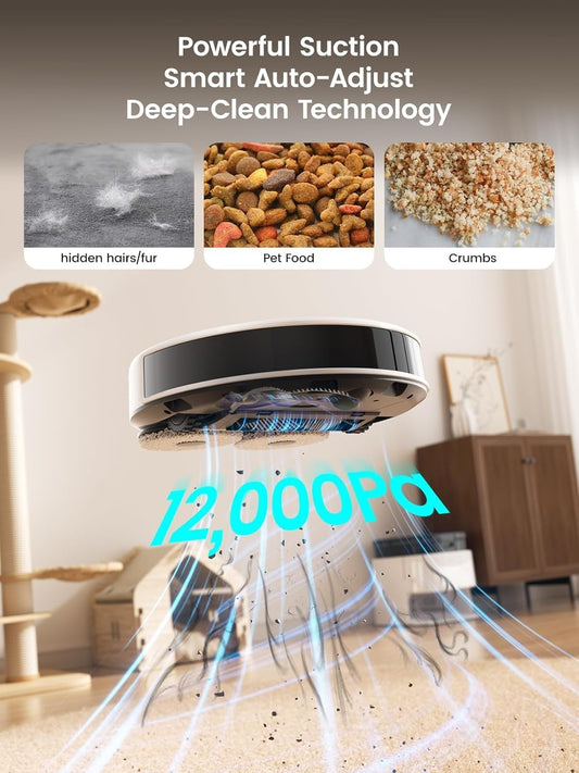 Lefant Robot Vacuum, M3 Robot Vacuum and Mop, 12000Pa Suction, Anti-Tangle Brushes, Dual Spinning Mop, Auto Mop Washing, Cool Drying, Self-Emptying, Self-Cleaning, All-in-One Dock, for Pet Hair Dust - PuriLite