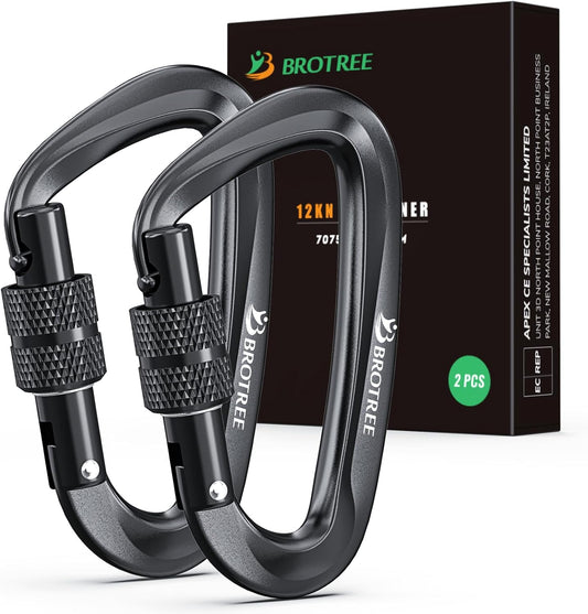 Heavy-Duty Locking Carabiner Clips 12KN Strength – Lightweight Aluminum D-Shape Carabiners for Camping, Hammocks, Hiking, and Everyday Use (2-Pack) - PuriLite