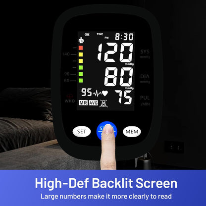 Blood Pressure Monitor Automatic Upper Arm Machine & Accurate Adjustable Digital BP Cuff with Large LCD Backlit Display - 2x99 Memory for Home Use with Large Adjustable Cuff