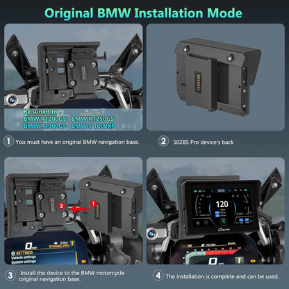 2025 CARPURIDE W702BS PRO for BMW Motorcycle CarPlay & Android Auto Dual Bluetooth, 7" Waterproof GPS Navigation Screen, Data Reading,Native Wonder, TPMS, Light Sensor, Music Sharing, Intercom, 16-Pin