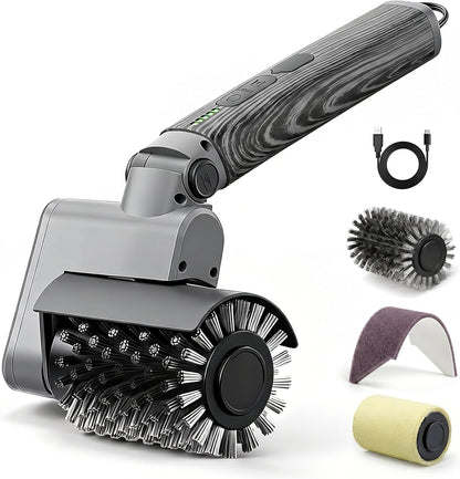 Electric Grill Brush Kit – Cordless BBQ Cleaner with Reinforced Safe Metal Bristles – 2 Hours Runtime, Waterproof & Dishwasher Safe Removable Brushes for Deep Cleaning (Black Wood Coating)