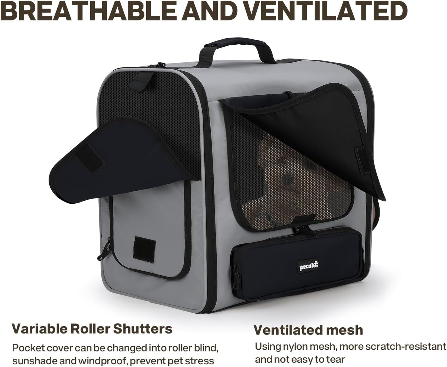 Pecute Cat Backpack, Dog Backpack Carrier with Widened Interior Space,Stable and Secure Pet Car Seat for Sitting and Lying, Breathable Pet Transport Bag Suitable for Hiking, Trekking, Car TravelGray