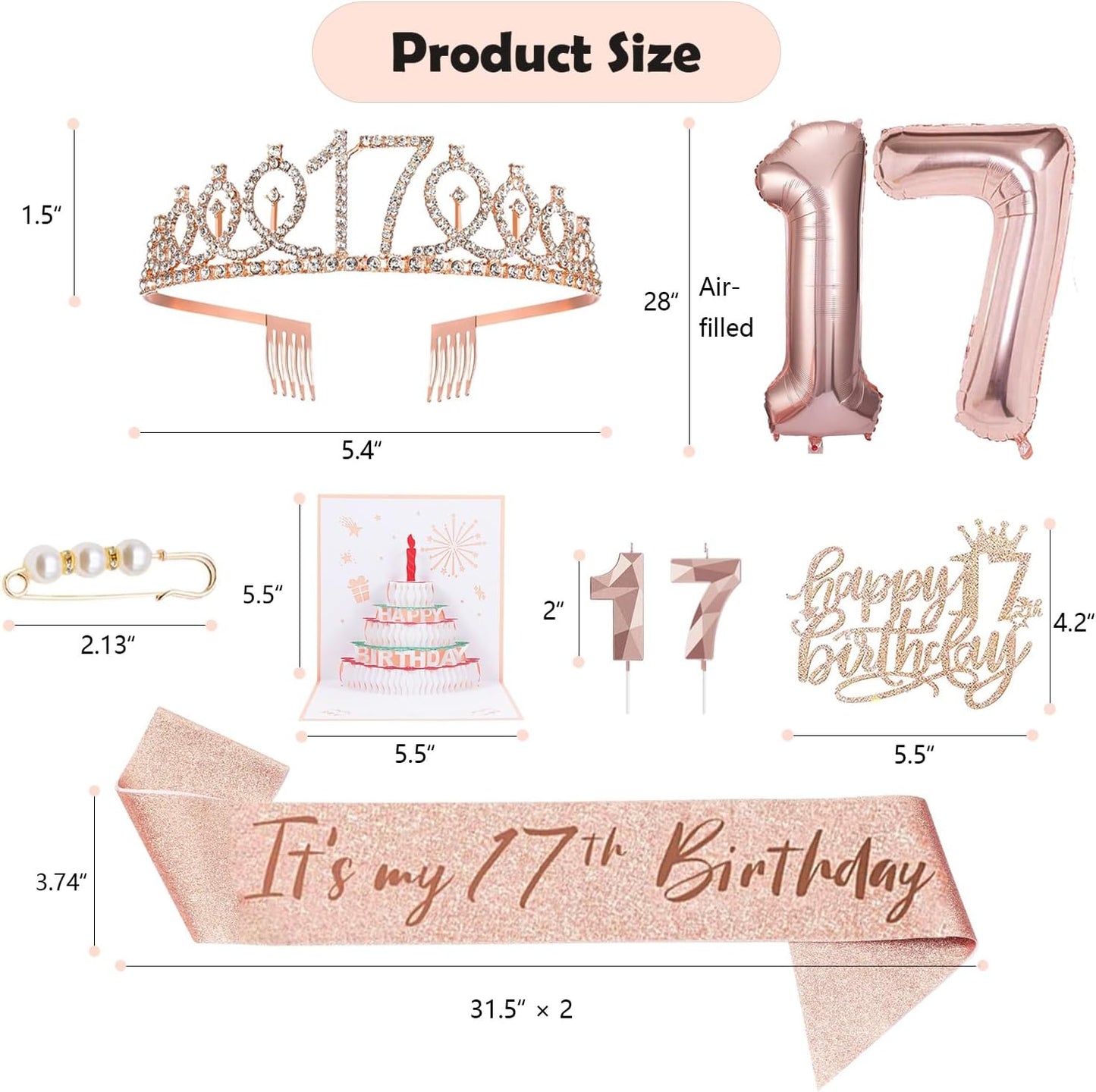 8pcs 40th Birthday Decorations gifts for Women, Including 40th Happy Birthday Cake Topper, Queen Sash with Pearl Pin, Sweet Rhinestone Tiara Crown for Women, Number Candles and Balloons (Rose Gold)